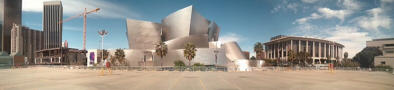 Panoramic view of Frank Gehry's Walt Disney Concert Hall, Los Angeles