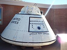 An Apollo boilerplate command module is on exhibit in the Meteor Crater Visitor Center in Winslow, Arizona. Winslow-Meteor Crater- Apollo Test Capsule.jpg