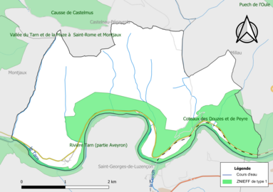 Carte des ZNIEFF de type 1 de la commune.