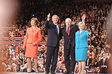 Laura and George W. Bush with Dick and Lynne Cheney during the convention 2004 GOP presidential candidates.jpg