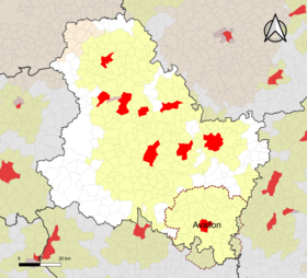 Localisation de l'aire d'attraction d'Avallon dans le département de l'Yonne.