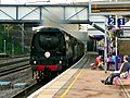 Steam loco Tangmere passing through Platform 2.