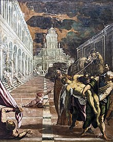 Jacopo Tintoretto's depiction of the secret translation of the relics of Saint Mark. Accademia - St Mark's Body Brought to Venice by Jacopo Tintoretto.jpg