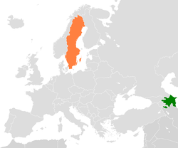 Map indicating locations of Azerbaijan and Sweden