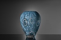 Blue murrine pattern used for a glass vase by Eli Crystal