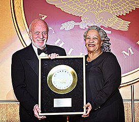 Broadway director Harold Prince receives the Golden Plate award from Nobel laureate Toni Morrison at the American Academy of Achievement’s 46th annual International Achievement Summit in Washington, D.C. on Saturday, June 23, 2007.jpg