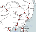 Mapa del ferrocarril Transmanchuriano o del Este de China, nel que sale Shenyang