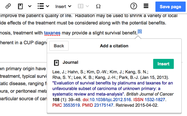 Screenshot of Citoid's initial results