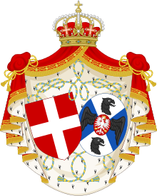 Alliance coat of arms of King Victor Emanuel III and Queen Elena of Montenegro CoA Helena of Montenegro queen of Italy.svg
