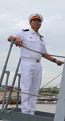 Moe Aung visiting a Russian navy ship in 2016