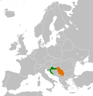 Mapa indicando localização da Croácia e da Sérvia.