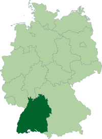 Poloha spolkovej krajiny Bádensko-Württembersko v Nemecku (klikacia mapa)