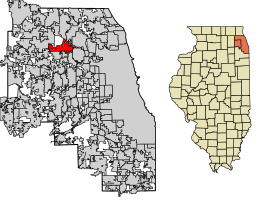 Location of Elk Grove Village in Cook County and DuPage County, Illinois