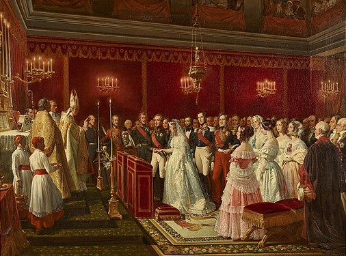 Pintura do casamento do Duque de Némours na capela do Castelo de Saint-Cloud, por Félix Philippoteaux