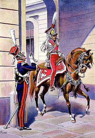 Un lancier polonais de la Garde impériale salue un officier supérieur du régiment. En chemin vers la parade par Bronisław Gembarzewski, 1896.