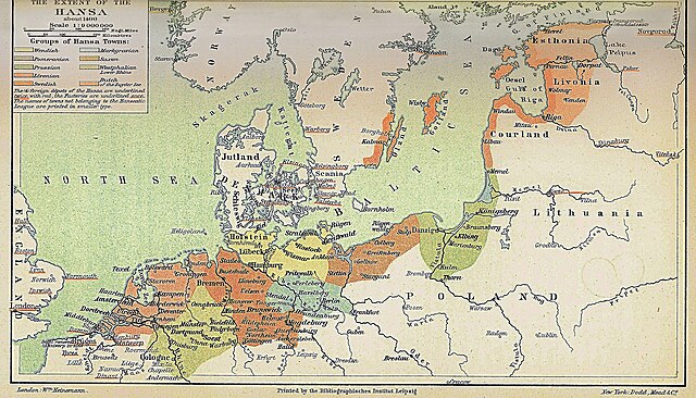 Карта на Ханза околу 1400 година