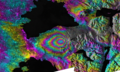 תמונת InSAR המציגה את העיוות הקרקעי לאחר התפרצות הר הגעש קלבוקו בצ'ילה.