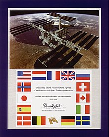 A Commemorative Plaque honouring Space Station Intergovernmental Agreement signed on 28 January 1998 ISS Agreements.jpg