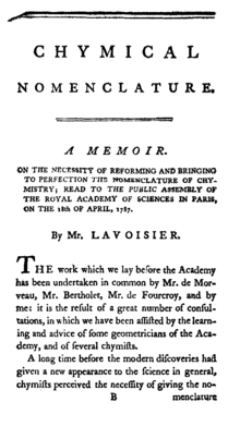 Trattato "Chymical Nomenclature" di Antoine Lavoisier (1787).