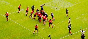 A lineout, just after the ball has been thrown in.