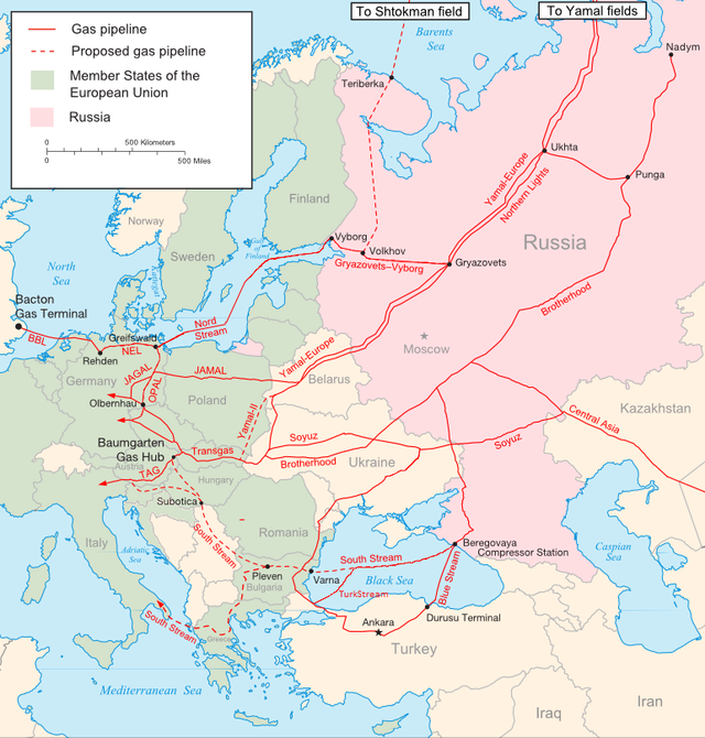Hlavné ruské plynovody du Európy. Zdroj: www.harriman.columbia.edu