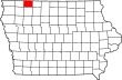 Harta statului Iowa indicând comitatul Dickinson