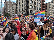 The New York City Pride March is the largest pride parade in the world. NYC Pride 2019 26.jpg