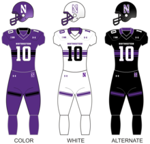 Current uniform of Northwestern's football team sponsored by Under Armour Northwestern wildcats football unif.png
