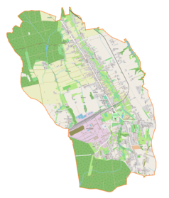 Mapa konturowa gminy Ornontowice, blisko centrum na dole znajduje się punkt z opisem „Kopalnia Węgla Kamiennego „Budryk””