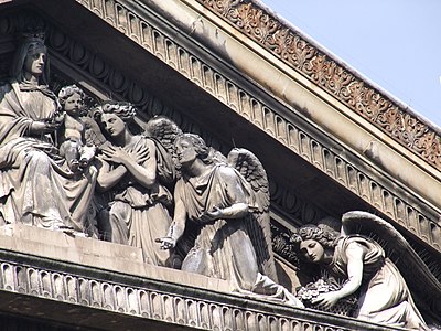 Detail of the tympanum; "Homage to the Virgin"