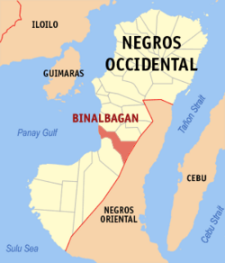 Mapa ng Negros Occidental na nagpapakita sa lokasyon ng Binalbagan.