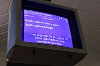 Fahrgastinformation (Station Châtelet): zeigt die Wartezeiten bis zur Einfahrt der nächsten beiden Züge Richtung Saint-Lazare