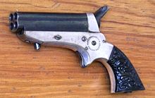 Sharps 4-barrel .22 Rimfire deringer, also called pepperbox Sharps 22 Pepperbox.jpg