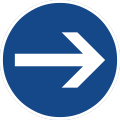Zeichen 211 Vorgeschriebene Fahrtrichtung — hier rechts; bisher Zeichen 211-20