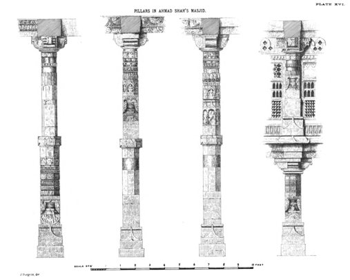 Pillars bearing figures and motifs