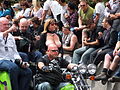 At the head of the parade, organiser Steve Crow (next to the woman) is riding along on a trike.