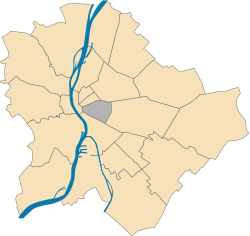 Расположение Района VIII в Будапеште (показано серым)