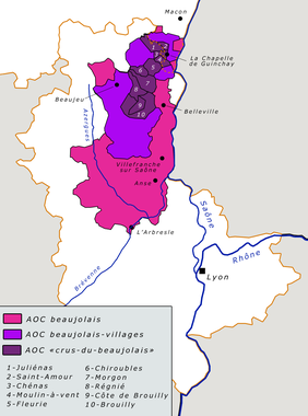 Carte du vignoble du Beaujolais