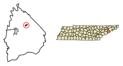 Location of Parrottsville in Cocke County, Tennessee.