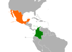 Карта с указанием местоположения Колумбии и Мексики
