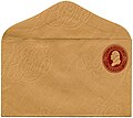 Image 8A fawn colored UPSS size 7 stamped envelope, watermark 6, laid paper, US postal stationery envelope from the Plimpton series of 1883.