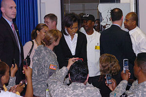 First Lady Michelle Obama speaks with Soldiers...