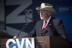 Former Vice President Dick Cheney speaks at the christening ceremony of the aircraft carrier USS Gerald R. Ford (CVN 78) Nov. 9, 2013, at Newport News Shipbuilding in Newport News, Va 131109-N-WL435-526