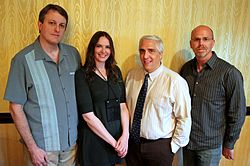 Tim Farley, Karen Stollznow, Novella and Ray Hall, TAM 9 Four JREF fellows 2011.jpg