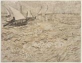Thuyền tại Saintes-Maries, bút sậy và mực trên than chì trên giấy đan, cuối tháng bảy-đầu tháng 8 năm 1888, bảo tàng Solomon R. Guggenheim