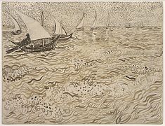 Bateaux aux Saintes-Maries-de-la-Mer, 1888, crayon rouge et encre au graphite sur papier tissé, 24,3 × 31,9 cm, New York, musée Solomon R. Guggenheim.