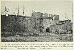 Charcoal burning iron blast furnace in Jackson County, Ohio, 1923 Geography of Ohio - DPLA - aaba7b3295ff6973b6fd1e23e33cde14 (page 111) (cropped2).jpg