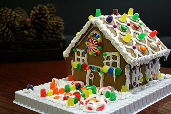 Gingerbread house with gumdrops.