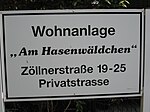 Schild für die Wohnanlage „Am Hasenwäldchen“