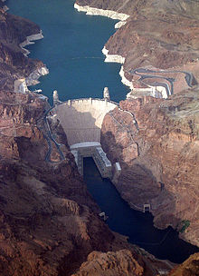 The Hoover Dam in the United States is a large conventional dammed-hydro facility, with an installed capacity of 2,080 MW. Hoover Dam Nevada Luftaufnahme.jpg